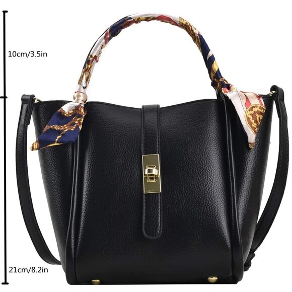 Black Elegant Women's Minimalist Lychee Pattern Handbag - Picture 3 of 6